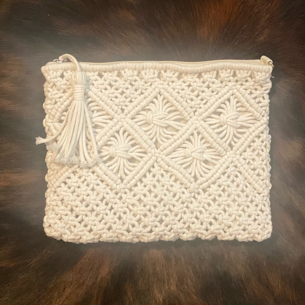 Cream colored knitted bag
